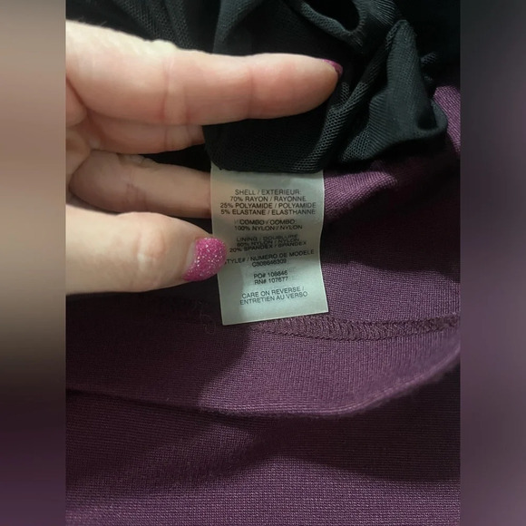 Alice & Oliva Dionne Strong Shoulder Diamond Back dress in deep grape - Picture 8 of 8